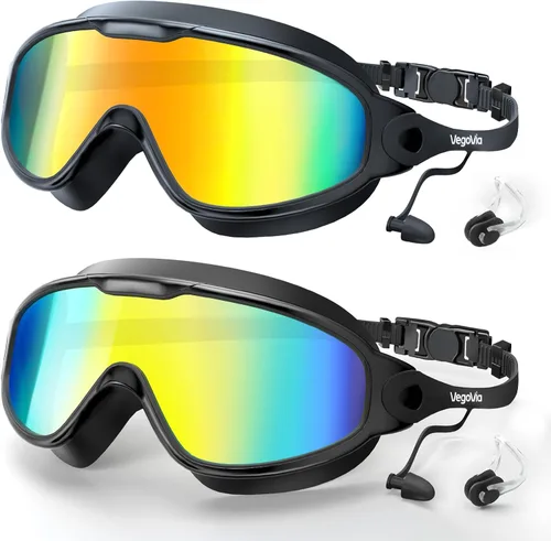 Vista 11 de VegoVia Gafas de natación para adultos, 2 unidades, antiempañamiento, vista amplia de 180°, protección UV, para piscina, para adultos, jóvenes