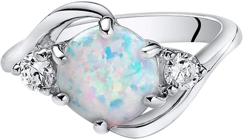 Vista 3 de Anillo de ópalo creado, plata esterlina con 3 gemas, 1.75 quilates, tamaños 5 a 9.