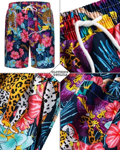Vista 24 de TUNEVUSE Conjunto de camisas y pantalones cortos hawaianos para hombre, 2 piezas, trajes de playa con estampado de flores, traje tropical de verano
