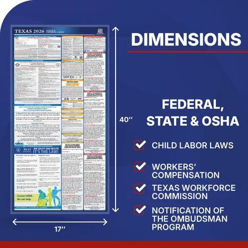 Vista 2 de Póster de la ley laboral estatal y federal de Texas 2026 - Cumple con OSHA en el lugar de trabajo - Publicación de regulaciones obligatorias