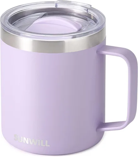 Vista 7 de SUNWILL - Taza de café de viaje con tapa, taza aislada con asa, taza de acero inoxidable de 14 oz para hielo, agua, té, color oro rosa