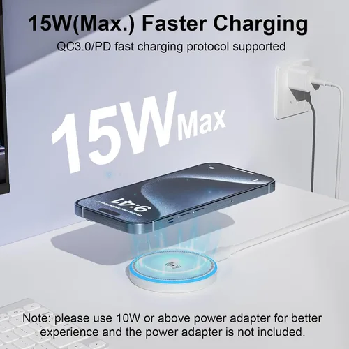 Vista 2 de Paquete de 2 cargadores inalámbricos magnéticos de 15 W, base de carga rápida c/cable USB C a USB C de 6 pies; apto para iPhone series