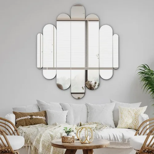 Vista 6 de Elegante espejo de pared de 32 x 28 pulgadas, elegante espejo de pared arqueado sin marco, estético, moderno, decorativo, de cristal, para montaje