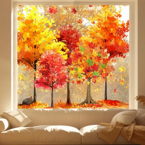 Vista 9 de JarThenaAMCS Calcomanías de Ventana de Navidad Árbol de Navidad Copo de Nieve Pegatinas de Ventana Bosque Nevado de Doble Cara Calcomanías de Vidrio