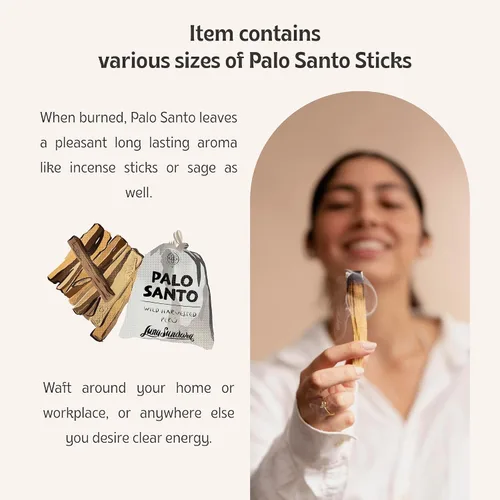 Vista 3 de Luna Sundara Palitos de Palo Santo de Perú de calidad sostenible cosechados a mano, 3.53 oz, auténticos palitos de manchas que incluyen una bolsa