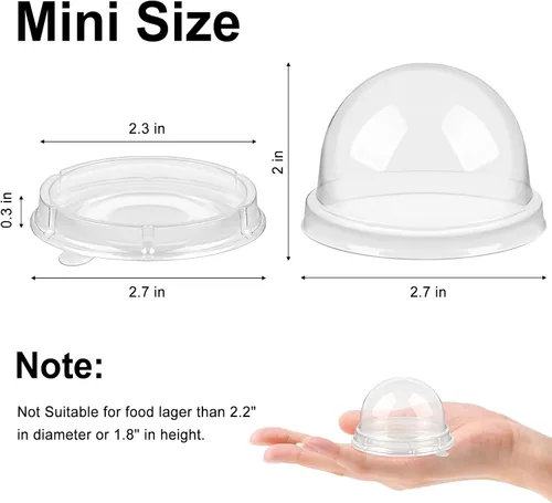 Vista 2 de Zezzxu Paquete de 50 mini recipientes para pasteles, cajas pequeñas de plástico transparente para cupcakes con tapas de cúpula para galletas