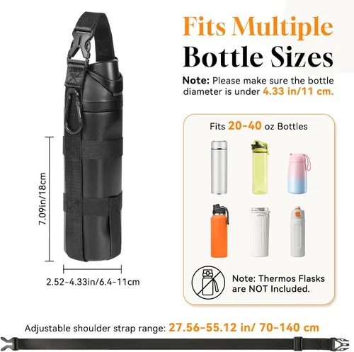 Vista 2 de Nuovoware Soporte para botella de agua con correa, 20-40 oz, negro carbón Negro (Charcoal Black)