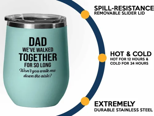 Vista 3 de Bride Proposal Teal Edition Vaso de vino de 12 onzas – Caminados juntos por tanto tiempo – Propuesta de regalo para papá, padrastro, abuelo, padre