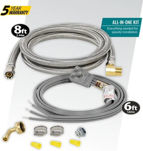 Vista 3 de Certified Appliance Accessories Kit de instalación para lavavajillas: cable de alimentación de enchufe de ángulo recto de 6 pies, manguera
