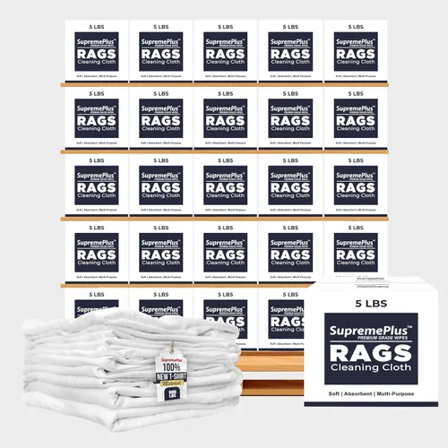 Vista 12 de Tejido Blanco Premium (Palé de 600 libras - Caja de 60x10 libras de Trapos) Trapos de Limpieza de Tela de Camiseta de Algodón - Paños de Limpieza