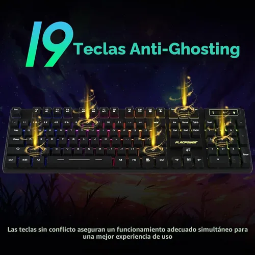 Vista 4 de Combo de teclado y mouse para juegos RGB, teclado mecánico con retroiluminación ajustable de 4 colores y mouse con retroiluminación de 4800DPI