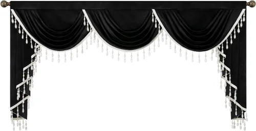 Vista 76 de VOGOL Cenefa de cortinas de terciopelo grueso para dormitorio, cenefas de cascada de lujo con aislamiento térmico dorado para sala de estar formal