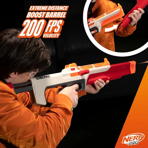 Vista 3 de Pistola Nerf Pro Gelfire Ghost de acción de proyectiles, cañón de impulso extraíble, 5000 rondas de gel, tolva integrada de 100 rondas, gafas