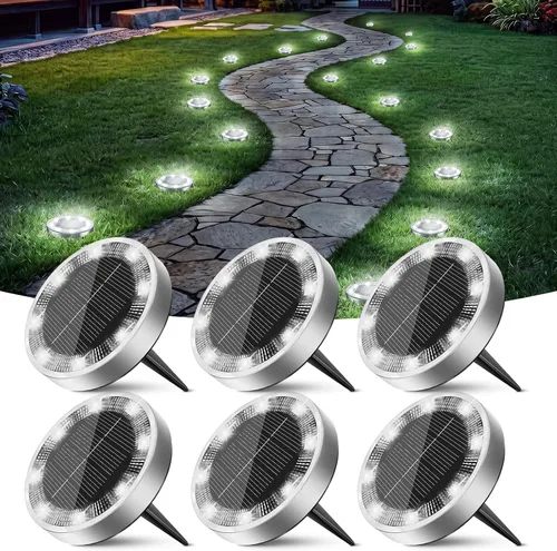 Vista 25 de Peasur Luces solares de suelo para exteriores, paquete de 24 luces planas de disco con energía solar, IP68 impermeable, antioxidante, iluminación
