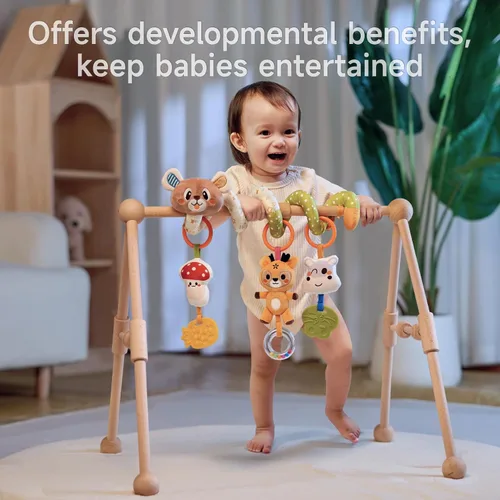 Vista 6 de TUMAMA - Juguete de actividad para bebé, lindo oso en espiral con juguetes colgantes, clips, juguetes sensoriales estimulantes desmontables