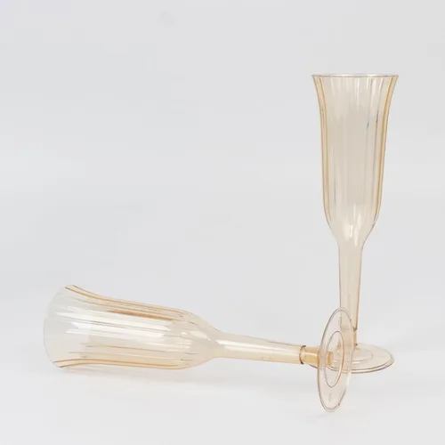 Vista 2 de Efavormart - Juego de 24 copas de champán de plástico de 6 onzas, diseño acampanado ámbar dorado transparente, vasos desechables con base desmontable