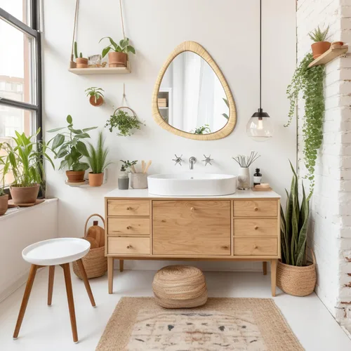 Vista 2 de Barnyard Designs Espejo de baño de ratán, marco de mimbre hecho a mano, estilo rústico, estilo granja, espejo bohemio para decoración de pared