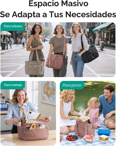 Vista 6 de BAGSMART Bolsa de Almuerzo para Mujer, Bolsa de Almuerzo Grande Aislada con Múltiples Bolsillos, Bolsa de Mano Acolchada y Hinchable