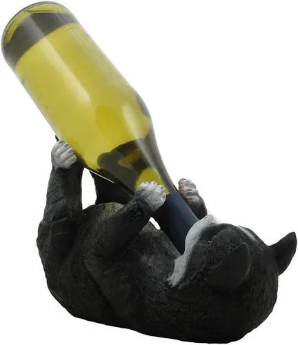 Vista 3 de Juguetón portabotellas de vino de gatito blanco y negro para escultura para estantes y soportes decorativos de mesa o estatuas de gatitos y figuras