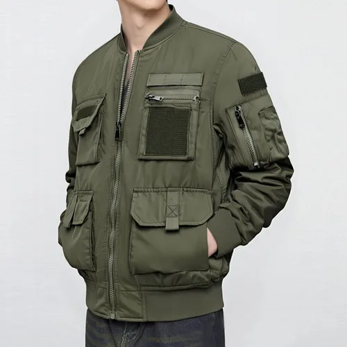 Vista 2 de Chaqueta bomber acolchada para hombre, chaqueta militar de vuelo para hombre, chaquetas casuales de otoño, ropa de abrigo ligera de invierno
