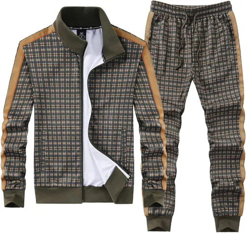 Vista 3 de ANOTWENER Trajes deportivos de 2 piezas para hombre, cuello alto, manga larga con bolsillos laterales dobles, chaqueta y pantalones deportivos