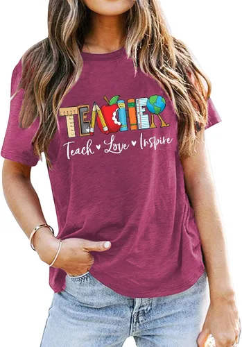 Vista 21 de Camisetas para profesores de ABCD para mujer, camiseta de manga corta para B-Negro