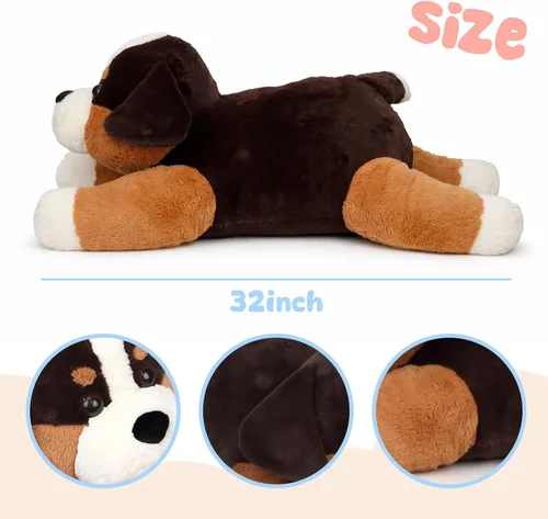 Vista 3 de Perro de montaña bernés grande de 32 pulgadas, juguete gigante de felpa suave y esponjoso, regalos de fiesta de cumpleaños para niños y niñas