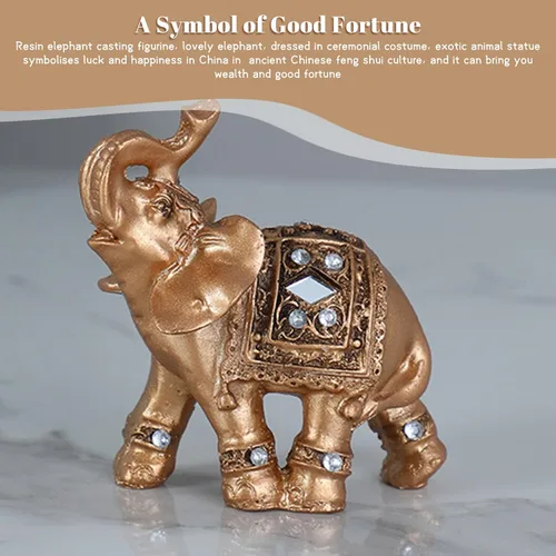 Vista 7 de Elephant Decor for Home, Golden Resin Elephant Statue, 3.5 Inch Feng Shui Figurine for Office Desk & Shelf