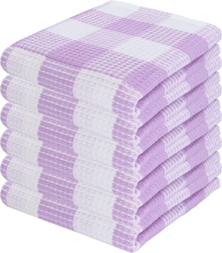 Vista 20 de PurpleEssences Trapos de cocina a cuadros con tejido de gofre, 100% algodón, 12 x 12 pulgadas, suaves, absorbentes, de secado rápido, trapos