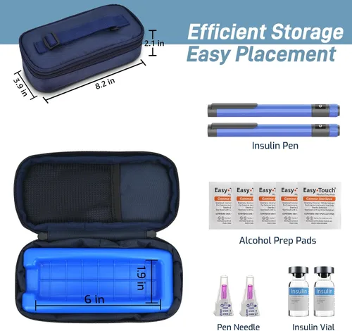 Vista 5 de Cruxer Estuche de viaje para bolígrafo enfriador de insulina aprobado por la TSA, bolsa médica refrigerada con ladrillo de hielo protector