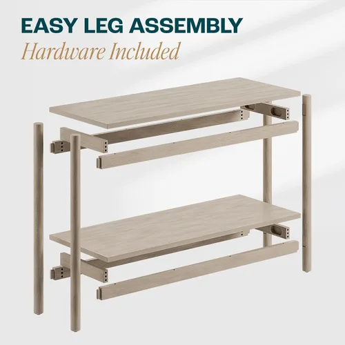 Vista 4 de Bme Lyra - Mesa consola, madera maciza pura con acabado de roble, mesa de entrada y pasillo, capacidad de 297 libras, niveladores ajustables, fácil