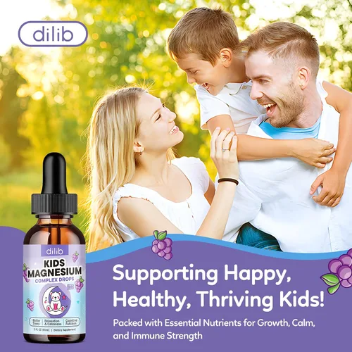 Vista 7 de Glicinato de magnesio líquido para niños, con citrato, manzanilla, L-teanina, omega-3, vitamina B12, D3, zinc, gotas de magnesio para niños