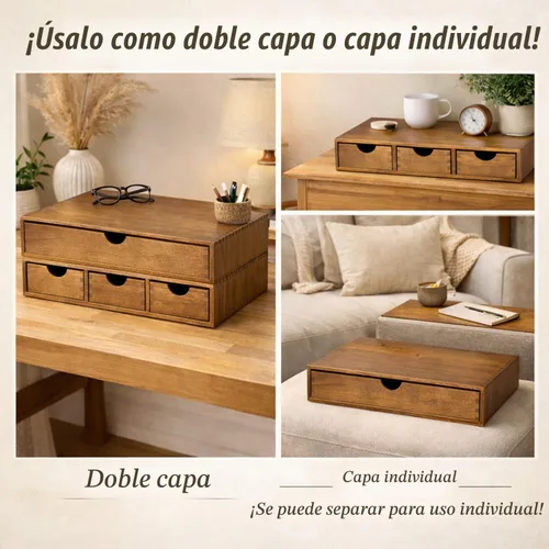 Vista 3 de Caja de té de madera del café del cajón del tenedor de la vaina Color madera