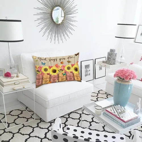 Vista 7 de Fundas de almohada lumbar con versículo bíblico de girasol, Dios dice que eres mariposa, funda de cojín rectangular decorativa para sofá, dormitorio