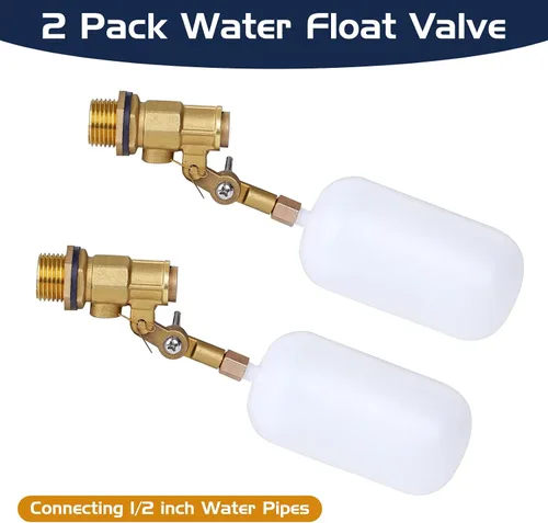 Vista 2 de Paquete de 2 válvulas de flotador de agua de 1/2 pulgada, bola flotante con válvula de latón y brazo ajustable, llenado automático y control