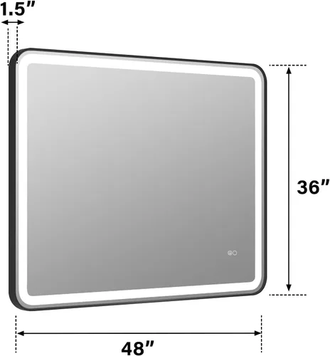 Vista 8 de WELLFOR Espejo LED enmarcado de 48 pulgadas de ancho x 36 pulgadas de largo, espejo rectangular de esquina redondeada de metal con luces para baño