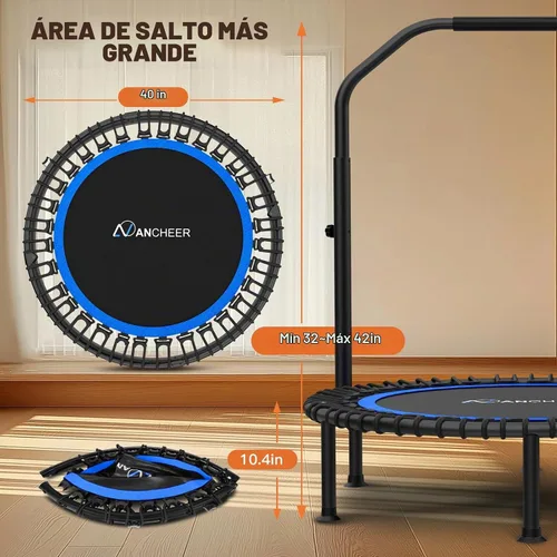 Vista 9 de ANCHEER Minitrampolín plegable de 40"/48", carga máxima de 450 libras/550 libras para interiores, con mango de espuma ajustable de 4 niveles
