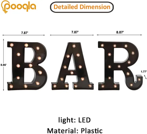 Vista 4 de BAR - Letrero LED iluminado con palabras de marquesina - Letrero de barra de pub preiluminado - Funciona con pilas (23.03 x 8.66 pulgadas) (negro)