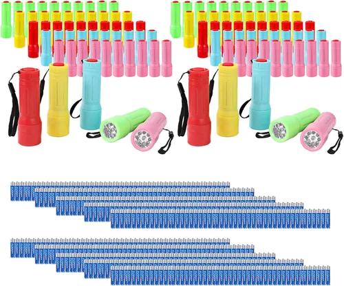 Vista 8 de Paquete de 3 mini linternas LED a granel, pequeñas linternas multicolor con cordón, 9 pilas AAA incluidas, para suministros de huracán, regalos de 3