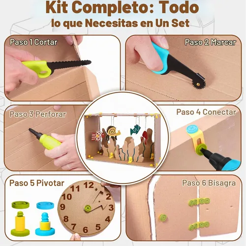 Vista 6 de Juego de herramientas de construcción de cartón para niños con taladro eléctrico y cinturón de herramientas, 258 piezas, kit de construcción STEM