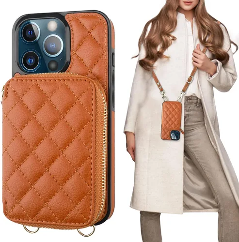 Vista 16 de Bocasal - Funda tipo cartera cruzada para iPhone 13 Pro, color negro RFID Blocking PU Leather Zipper Handbag Purse, Kickstand Flip Folio Case with