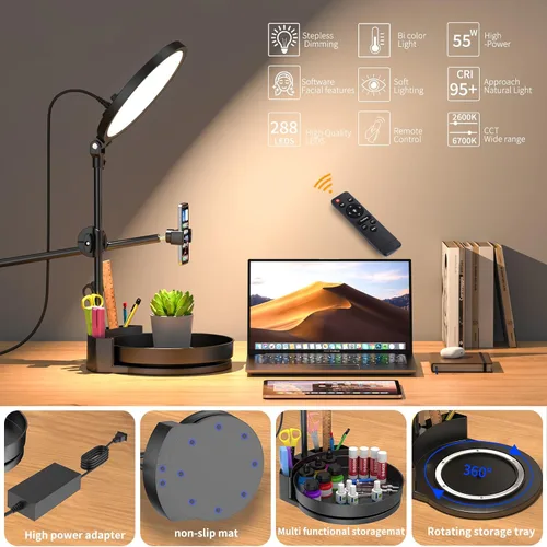 Vista 8 de Iluminación de zoom brillante para computadora, iluminación de escritorio ajustable para videollamadas, anillo de luz de pantalla completa regulable