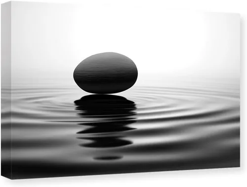 Vista 8 de CXHOSTENT Lienzo decorativo para pared, diseño de piedra zen en blanco y negro en el agua, marco decorativo de meditación, espíritu, spa, Zen - 1