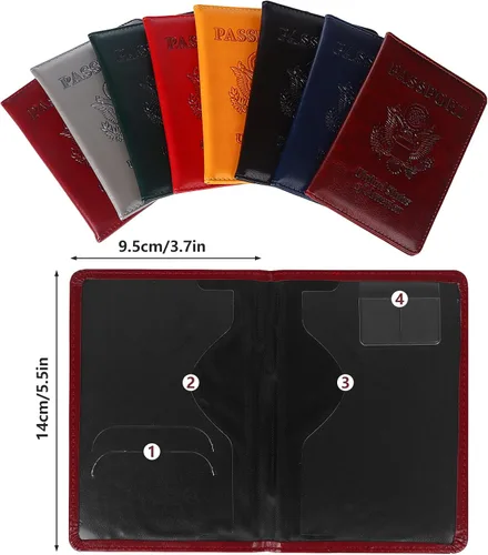 Vista 2 de Paquete de 8 soportes para pasaporte de viaje, fundas de pasaporte de cuero con ranura para tarjeta de vacunación, funda para pasaporte, protector
