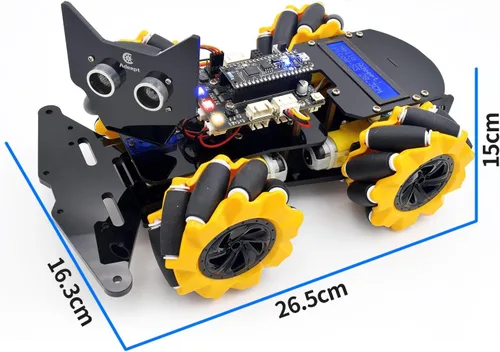 Vista 7 de Adeept Kit robótico de ruedas mecánicas omnidireccionales 4WD para ESP32-S3 Banana Pi PicoW-S3 DIY STEM Remote Controlled Robot Kit con pantalla