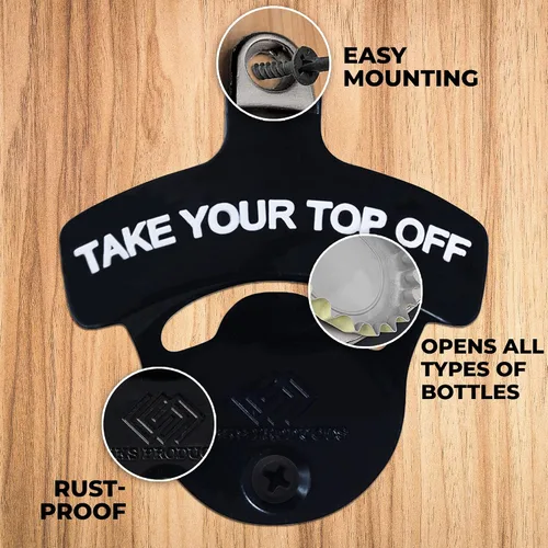 Vista 3 de Abrebotellas montado en la pared – Abrebotellas de diseño Take Your Top Off – Abrebotellas fresco y divertido – Perfecto para hombres, tu papá