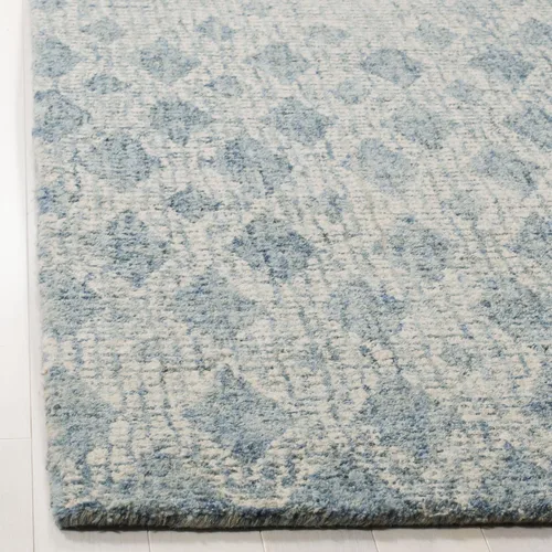 Vista 2 de SAFAVIEH Abstract Collection - Alfombra decorativa, 2 x 3 pies, marfil y azul, lana hecha a mano, ideal para zonas de alto tráfico en entrada, sala