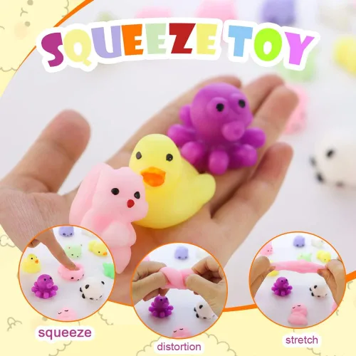 Vista 2 de 20 piezas Kawaii Mochi Animal Squishies para aliviar el estrés, juguetes para apretar, regalos de cumpleaños, premios en el aula, regalos de fiesta
