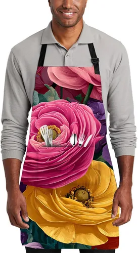 Vista 8 de Delantal de cocina para el hogar, cocina, horneado, jardinería, para mujeres y hombres, con 2 bolsillos, impermeable, 32 x 28 pulgadas