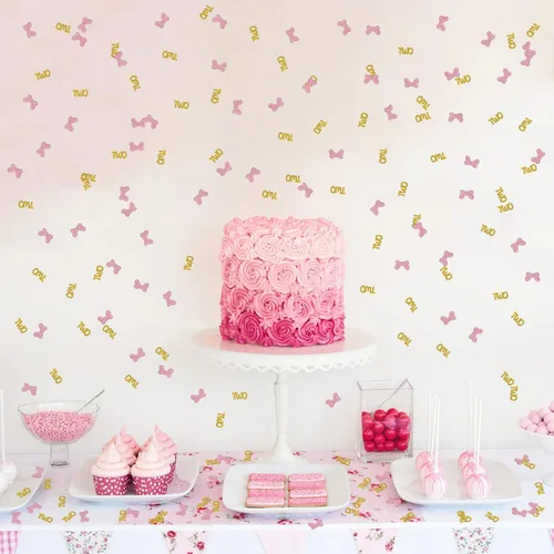 Vista 8 de INNORU Bow Two Confeti Glitter - Decoración de mesa para fiesta de aniversario de segundo cumpleaños para niña, 120